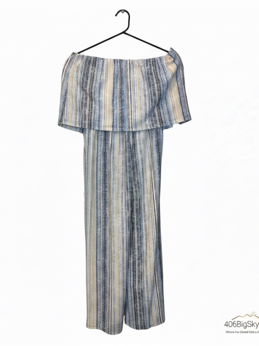 Kingston Strapless Striped Wide-Leg Jumpsuit in Blue and Cream